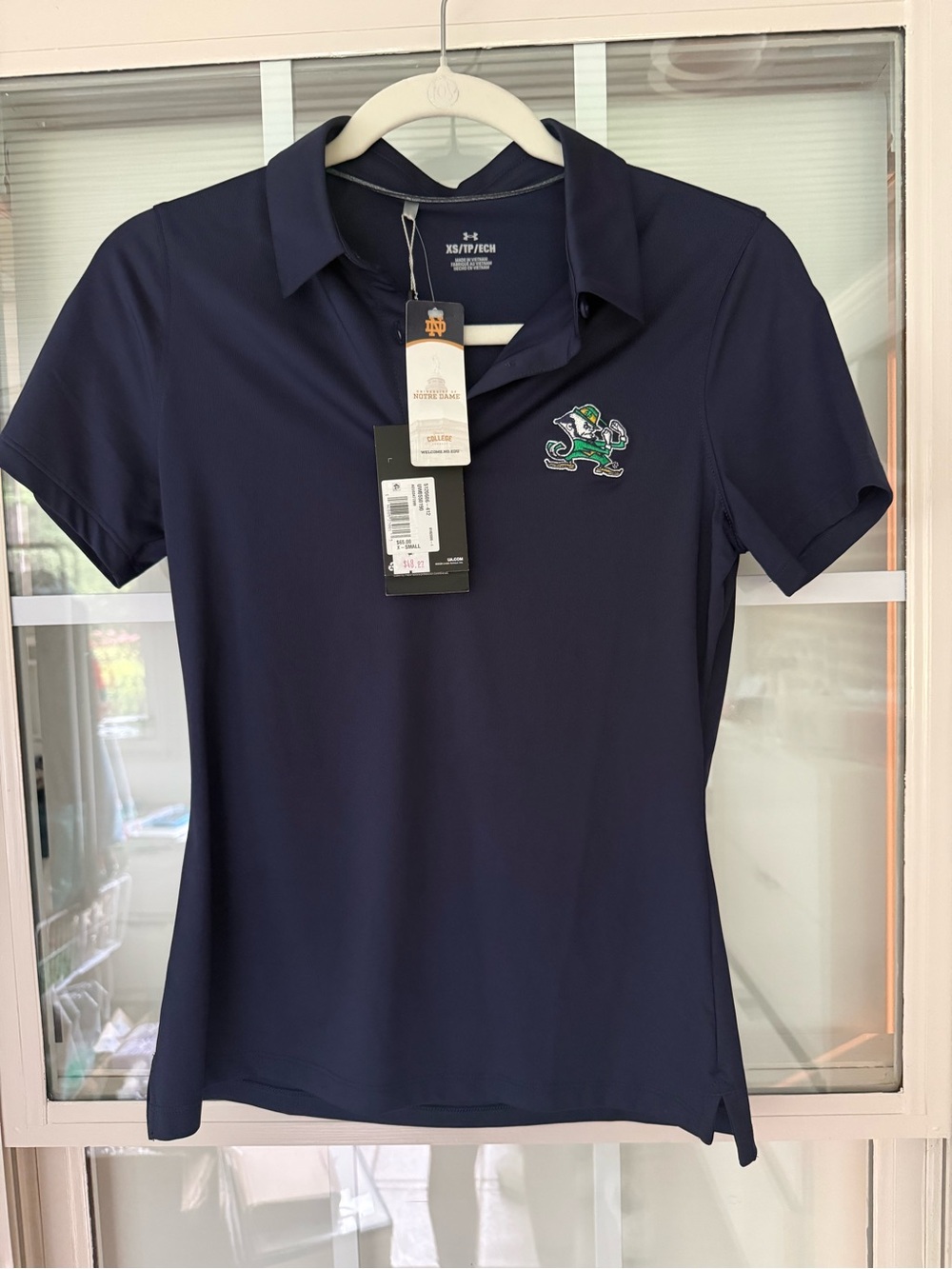 Under Armour Navy Short-Sleeve Button-Down Polo with Embroidered Notre Dame Logo
